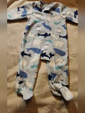 Blue Arctic Animal Fleece One-Piece for Kids